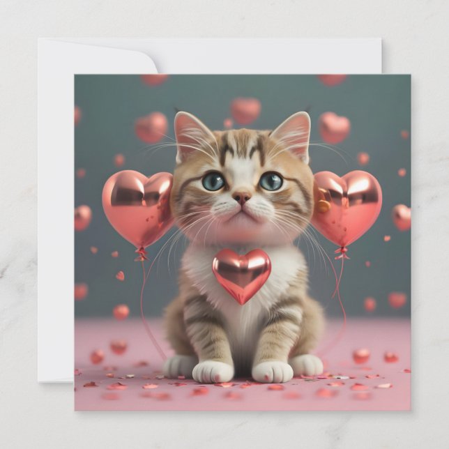 Valentine's Day with a cute little cat Holiday Card (Front)