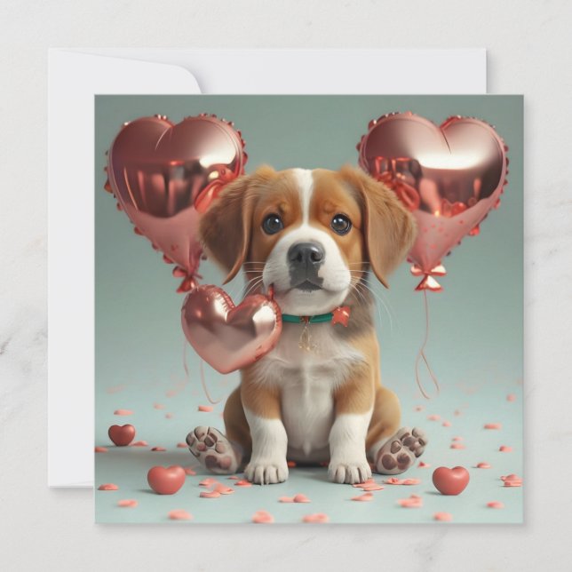 Valentine's Day with a cute little dog Holiday Card (Front)