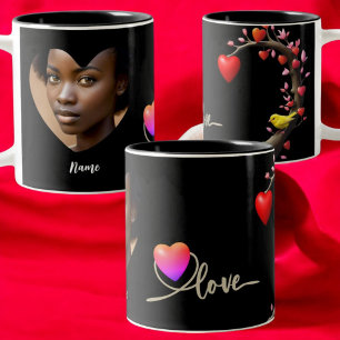 Valentine's Day with Canary bird Two-Tone Coffee Mug