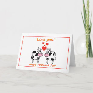 Valentine's Day with cows in love with hearts Card
