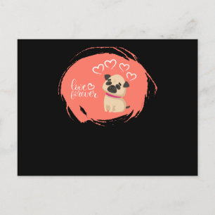 Valentine's Day with Cute Pug Dog Postcard