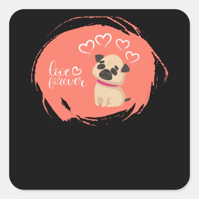 Valentine's Day with Cute Pug Dog Square Sticker (Front)