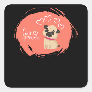 Valentine's Day with Cute Pug Dog Square Sticker