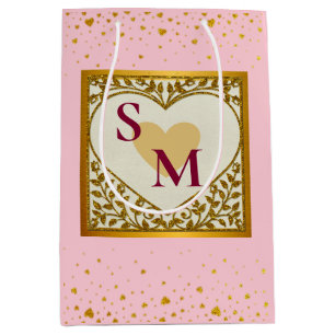 Valentine's Day with Red Initial and Gold Heart Medium Gift Bag