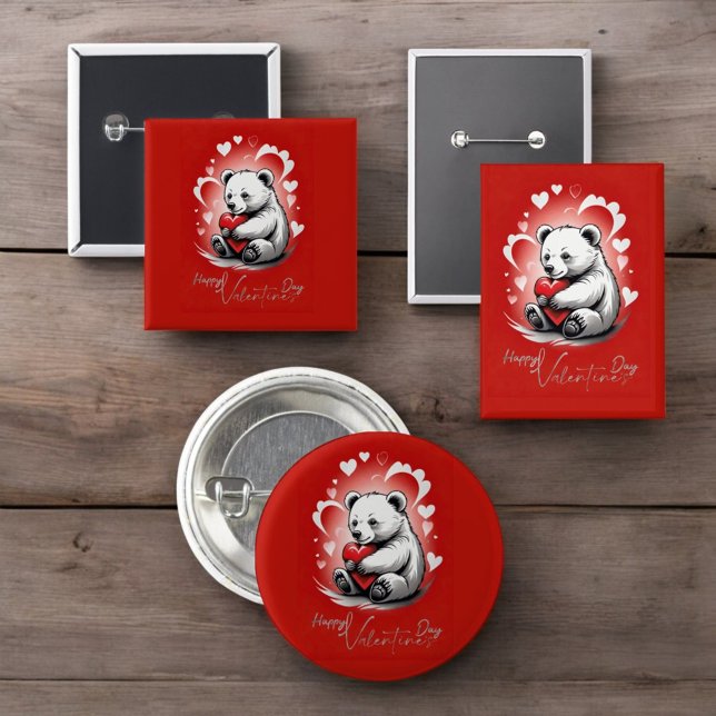 Valentine's Day with Rich Teddy Bear 3 Cm Round Badge (Creator Uploaded)