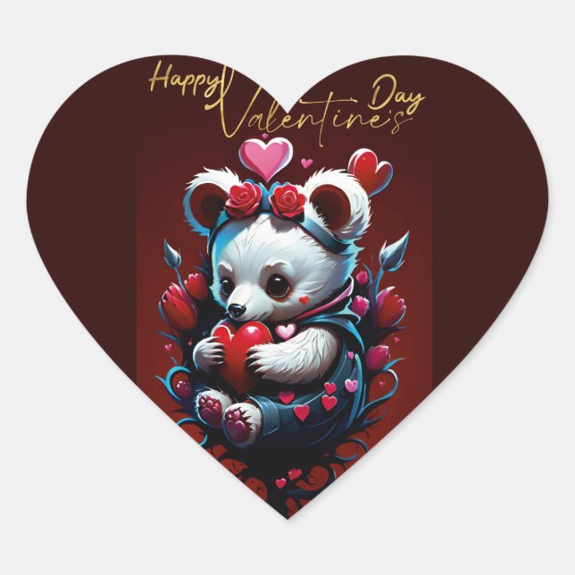 Valentine's Day with Rich Teddy Bear Heart Sticker (Front)