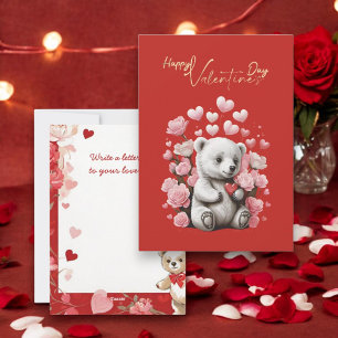 Valentine's Day with Rich Teddy Bear Holiday Card