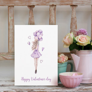 Valentine's Day Woman with balloon Holiday Card