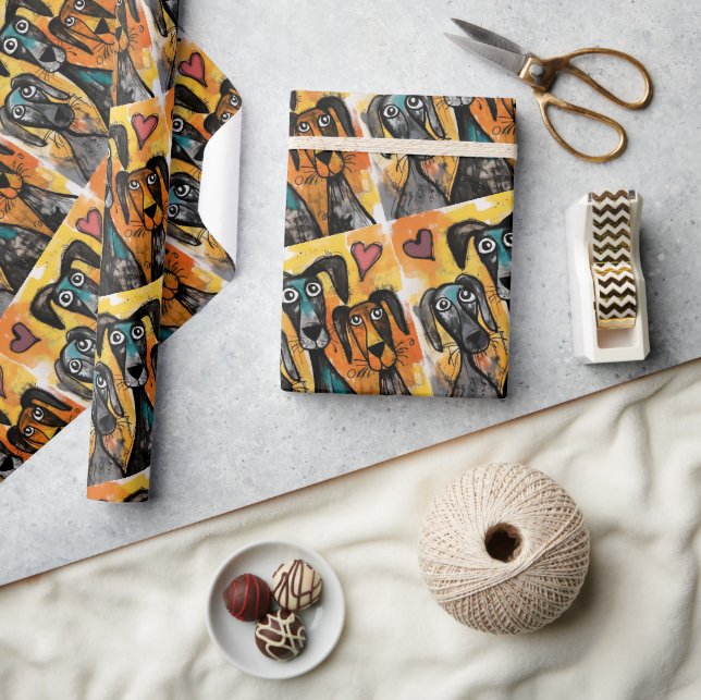 Valentine's Day Wrapping Paper Dog Red Hearts (Crafts)