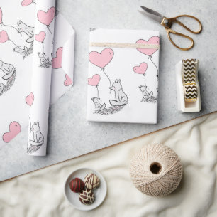 Valentine's Day Wrapping Paper Foxy Pink Hearts