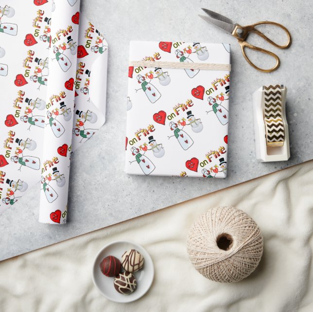Valentine's Day Wrapping Paper Heart Fire Snowman (Crafts)