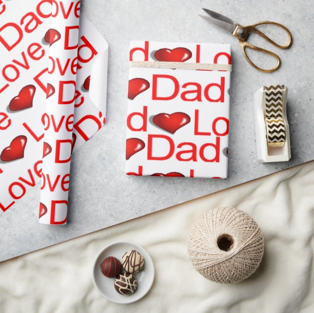 Valentine's Day Wrapping Paper Love Dad Red Hearts (Crafts)