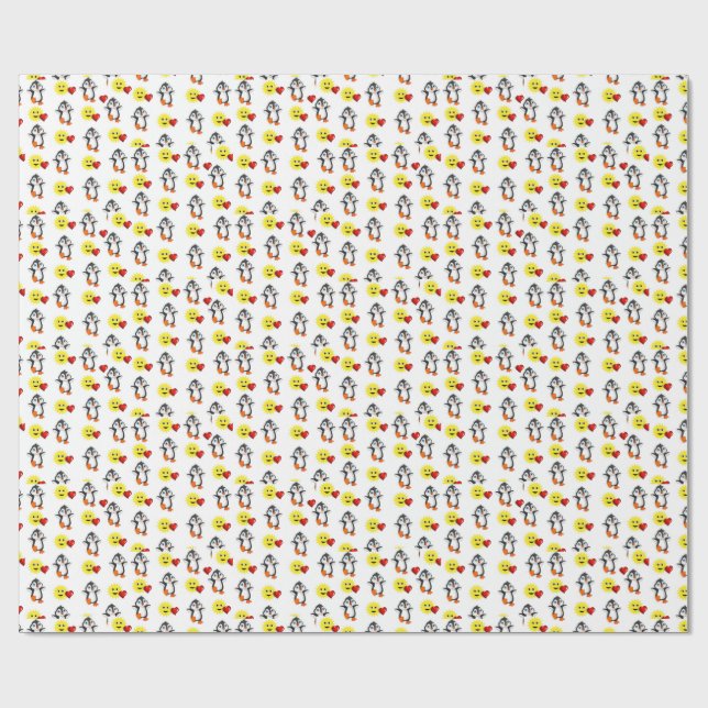 Valentine's Day Wrapping Paper Penguin Hearts (Flat)