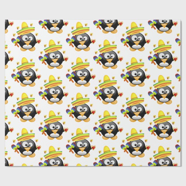 Valentine's Day Wrapping Paper Penguin Sombrero (Flat)
