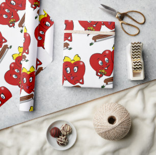 Valentine's Day Wrapping Paper Red Hearts Couple