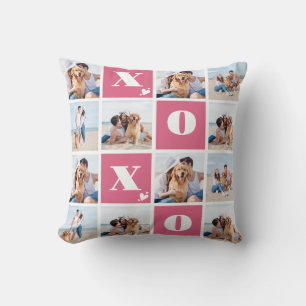 Valentines Day XOXO Modern Pink 12 Photo Collage Cushion