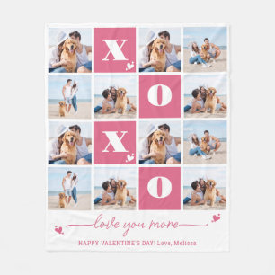 Valentines Day XOXO Modern Pink 4 Photo Collage Fleece Blanket
