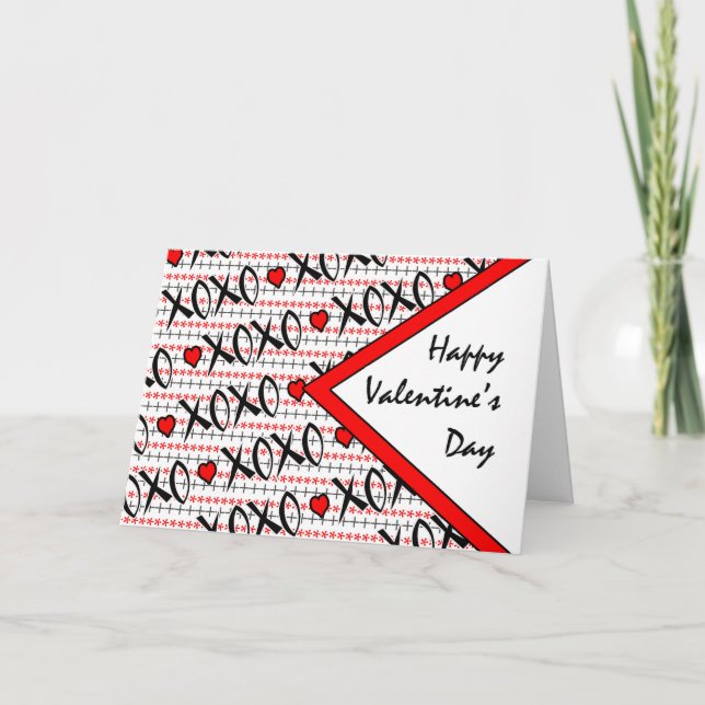 Valentine's Day XOXO Red Black White Design Holiday Card (Front)