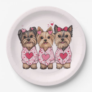 Valentines Day Yorkie Dogs Paper Plate