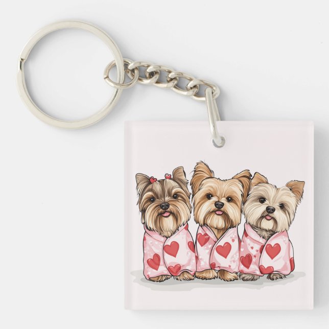 Valentines Day Yorkshire Terrier Dogs Key Ring (Front)