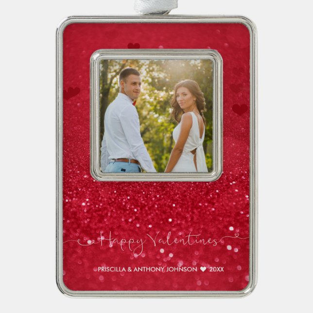 Valentines DayvPhoto Red Glitter Photo Ornament (Front)