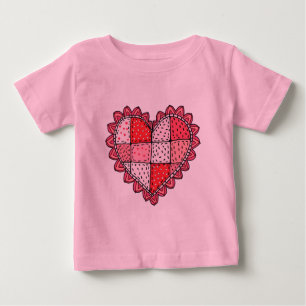Valentine's Doodle Art Style Faux Patchwork Heart  Baby T-Shirt
