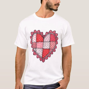 Valentine's Doodle Art Style Faux Patchwork Heart T-Shirt