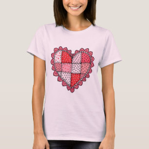 Valentine's Doodle Art Style Faux Patchwork Heart  T-Shirt