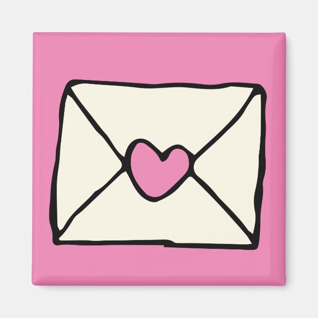 Valentines Doodles Pink Heart Love Note Clip Art Magnet (Front)