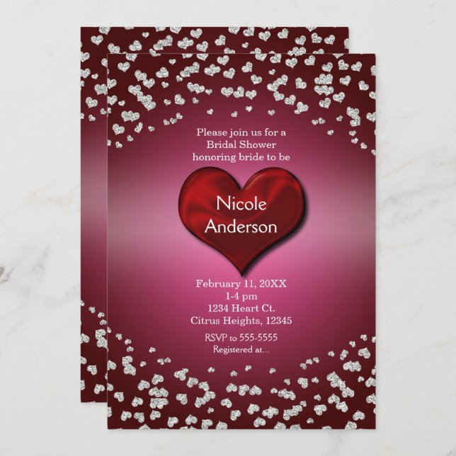 Valentine's Event Birthday Party Silver Hearts Invitation (Front/Back)