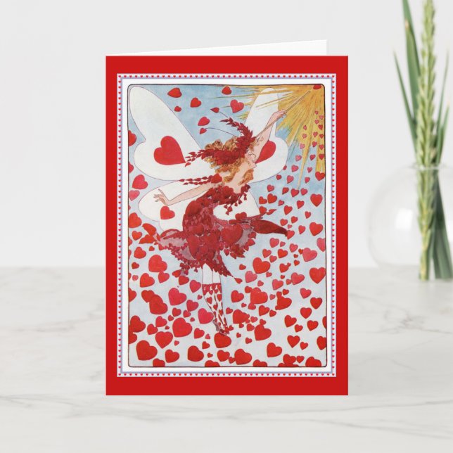 Valentine's Fairy Sending Out Love & Hearts Holiday Card (Front)