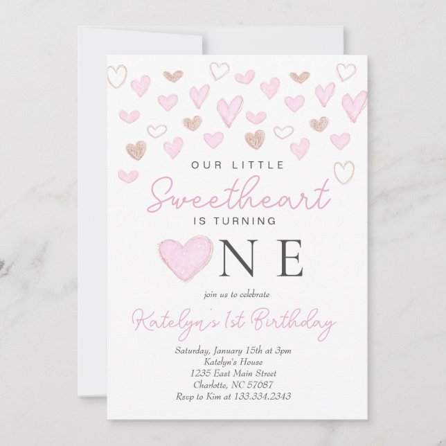 Valentine's first birthday invitation (Front)