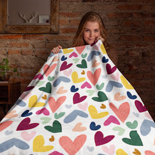 Valentine's Fleece Blanket With Fun Hearts Pattern