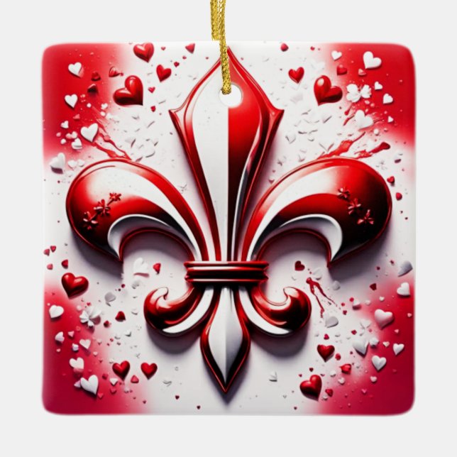 Valentine's Fleur De Lis Ceramic Ornament (Front)