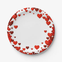 Valentines Floating Red Hearts Rimmed Plate