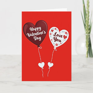 Valentines Floral Heart Balloons Card