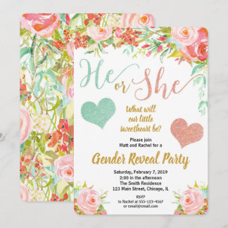 Valentines floral little sweetheart gender reveal invitation