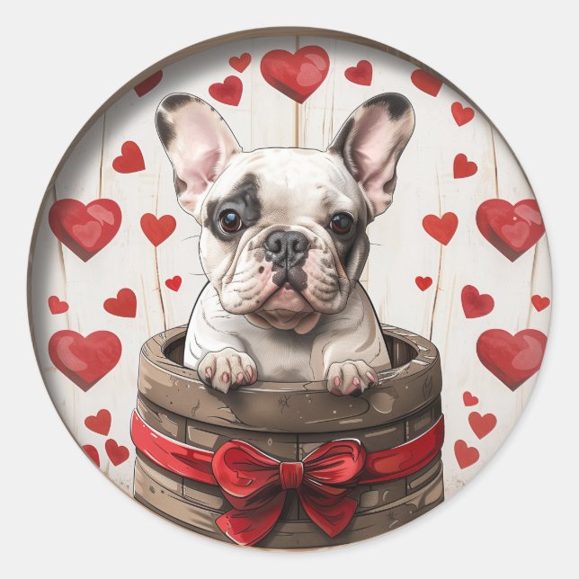 Valentines French Bulldog Classic Round Sticker (Front)