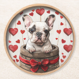Valentines French Bulldog Round Paper Coaster