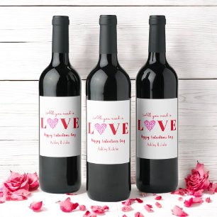 Valentines Galentine Red Love Heart Wine Label