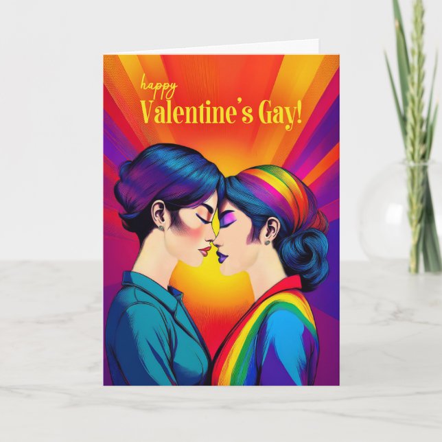 Valentine's Gay Asian American Lesbian Rainbow Holiday Card (Front)