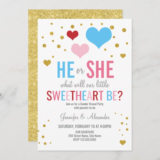 Valentine's Gender Reveal Party Invitation (Front/Back)