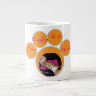 Valentine's Ginger Cat Pawprint Photo Large Coffee Mug