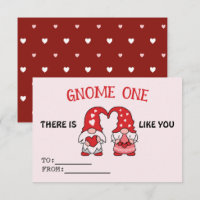 Valentine's Gnome Cute Class Card Red Hearts