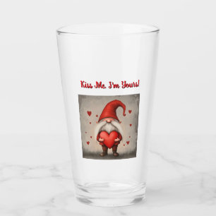 Valentine's Gnome "Kiss Me. I'm Yours! Glass Cup