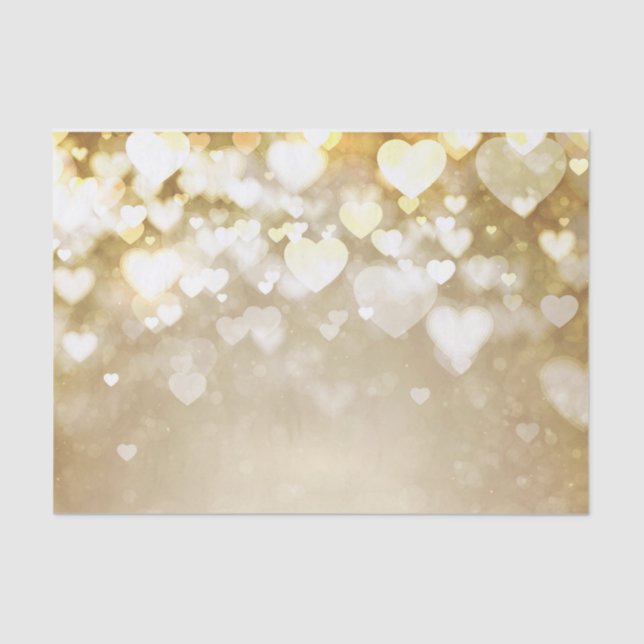 Valentine's Gold Bokeh Hearts Tissue Paper (Front)