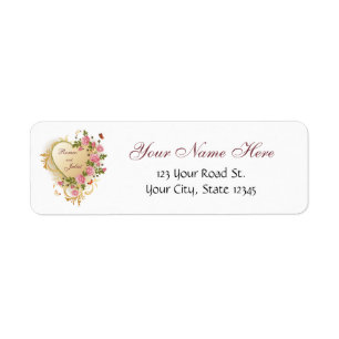 Valentines - Gold Striped Heart with Roses