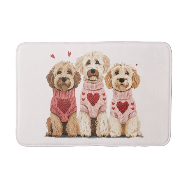 Valentines Goldendoodle Dogs Bath Mat (Front)