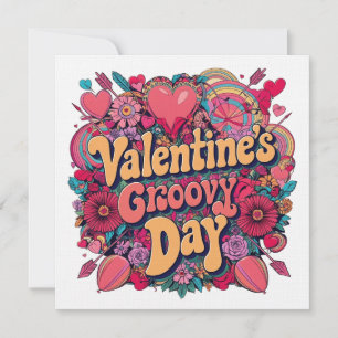 Valentine's groovy day, retro clipart invitation