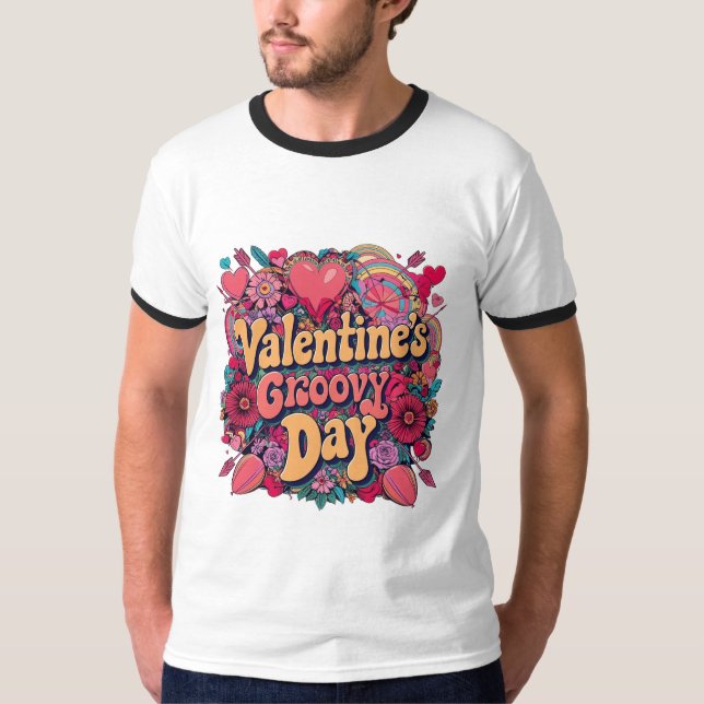 Valentine's groovy day, retro clipart T-Shirt (Front)